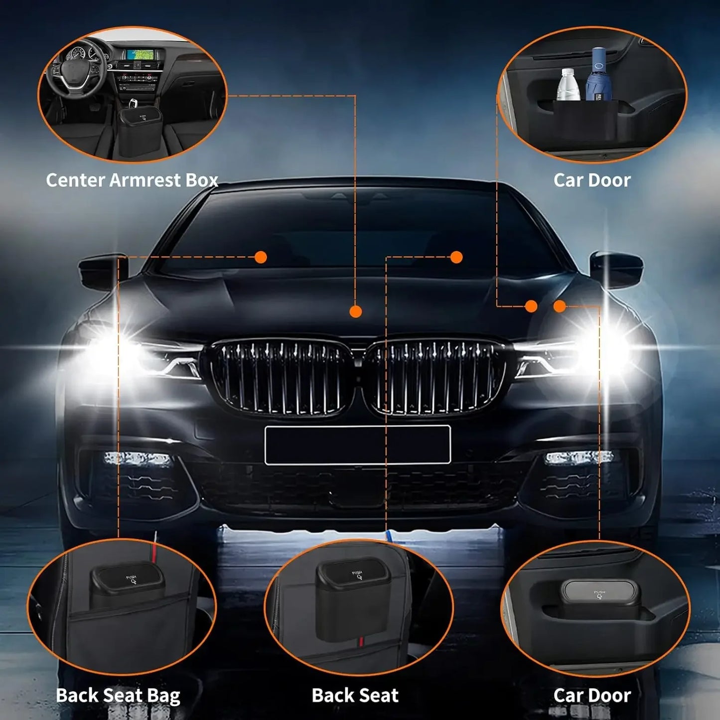 Car Trash Can Hanging Dustbin Garbage Box with Lid Car Interior Storage Case Trash Door Seat Clip Stand Holder Car Accessories