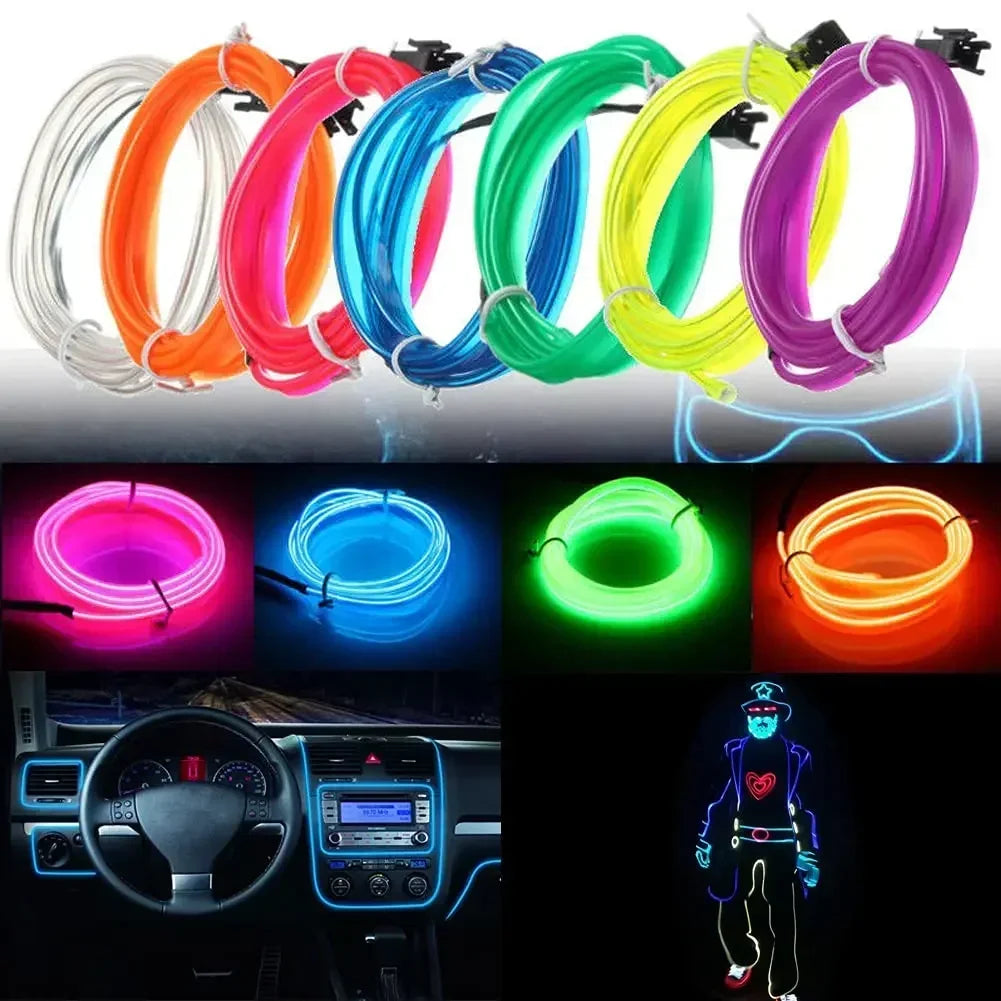 1-5M Car Interior Lights LED Strip Atmosphere Lamp DIY Styling Decorative Light USB EL Wiring Auto Interior Decor Accessories