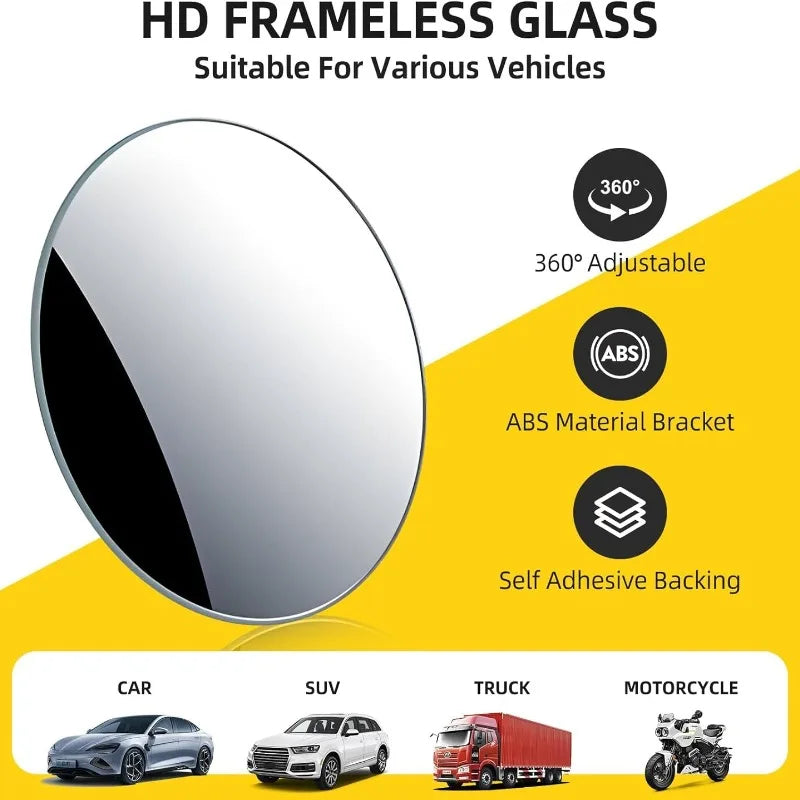 2pcs Blind Spot Mirror for Car, HD Frameless Wide-Angle Convex Mirror for Side View Mirror Blindspot for Car, SUV, Truck