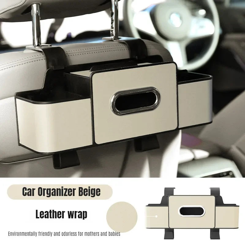 Car Backseat Organizer Multifunction Leather Interior Storage Bag Hanging Seat Back Tissue Water Cup Holder Auto Accessories