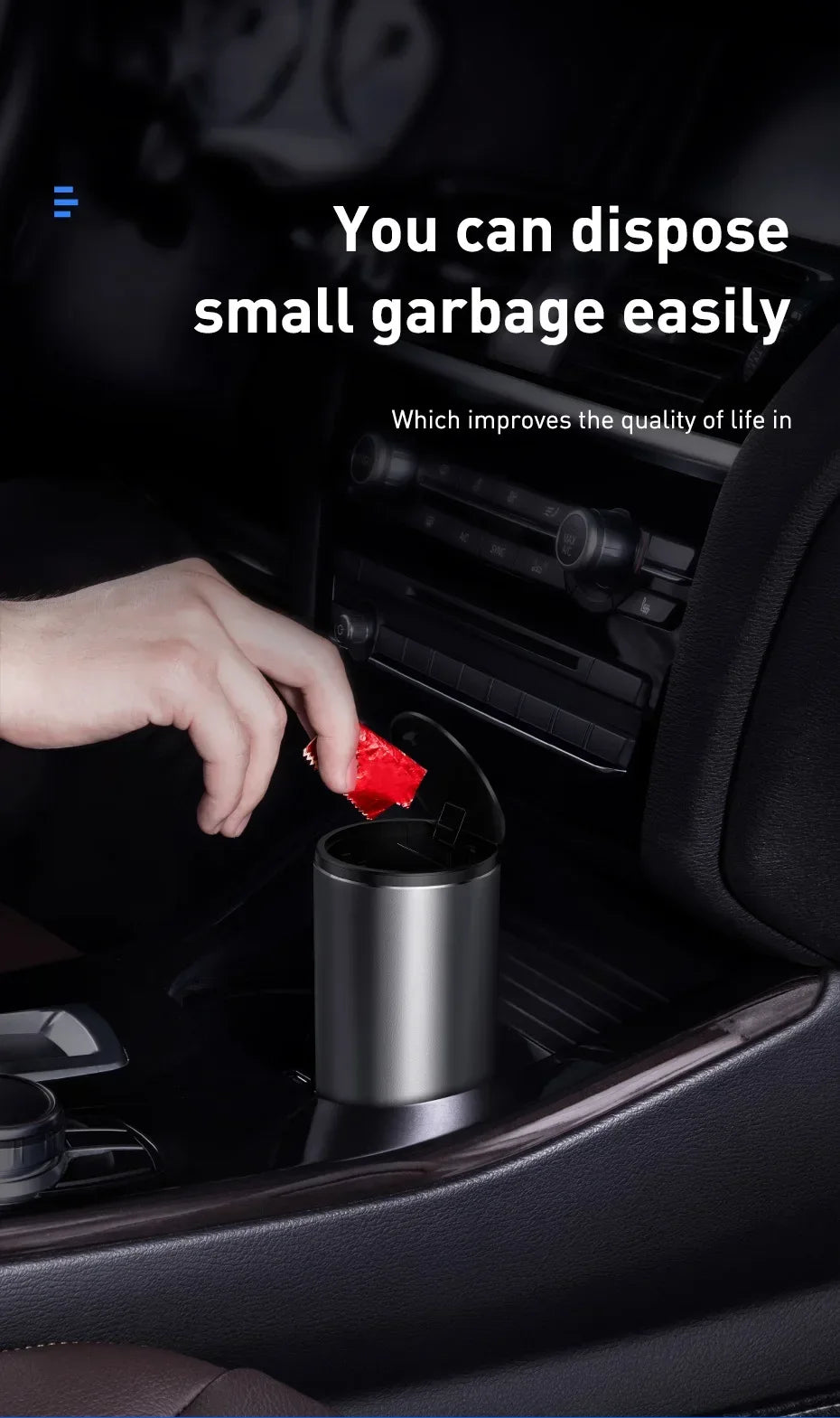 2026 NEW Car Trash Bin Alloy Garbage Can For Car Dustbin Waste Rubbish Basket Bin Organizer Storage Holder Bag Auto Accessories