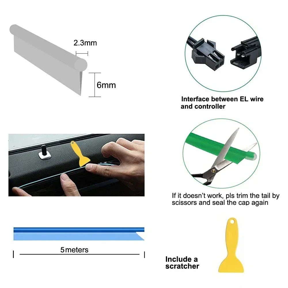 1-5M Car Interior Lights LED Strip Atmosphere Lamp DIY Styling Decorative Light USB EL Wiring Auto Interior Decor Accessories
