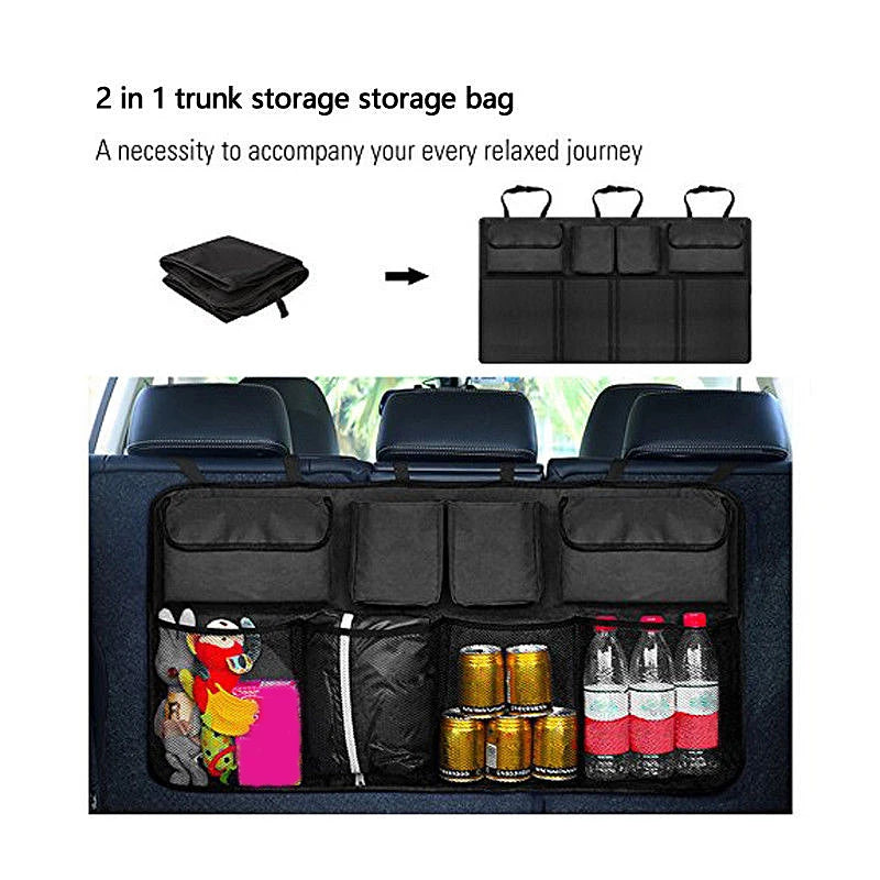 Car Trunk Organizer Adjustable Backseat Storage Bag Net High Capacity Multi-use Oxford Automobile Seat Back Organizers Universal