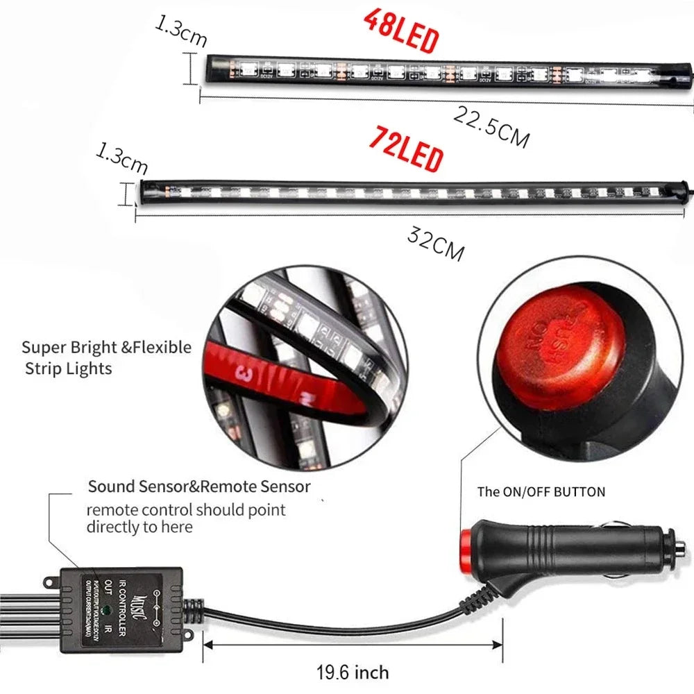 LED Car Interior Ambient Foot Light Strip Neon Lighting Backlight Kit W/ USB Remote App Music Control Auto RGB Decorative Lamps