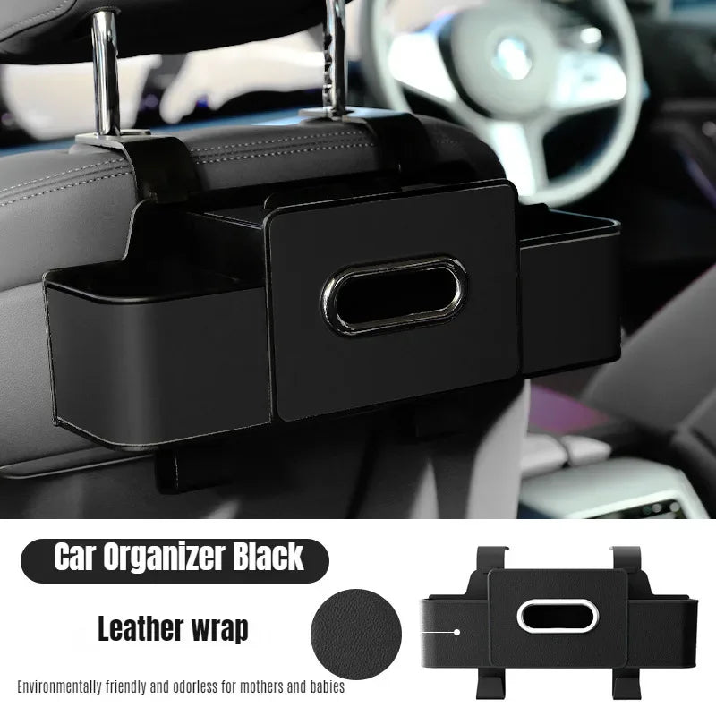 Car Backseat Organizer Multifunction Leather Interior Storage Bag Hanging Seat Back Tissue Water Cup Holder Auto Accessories