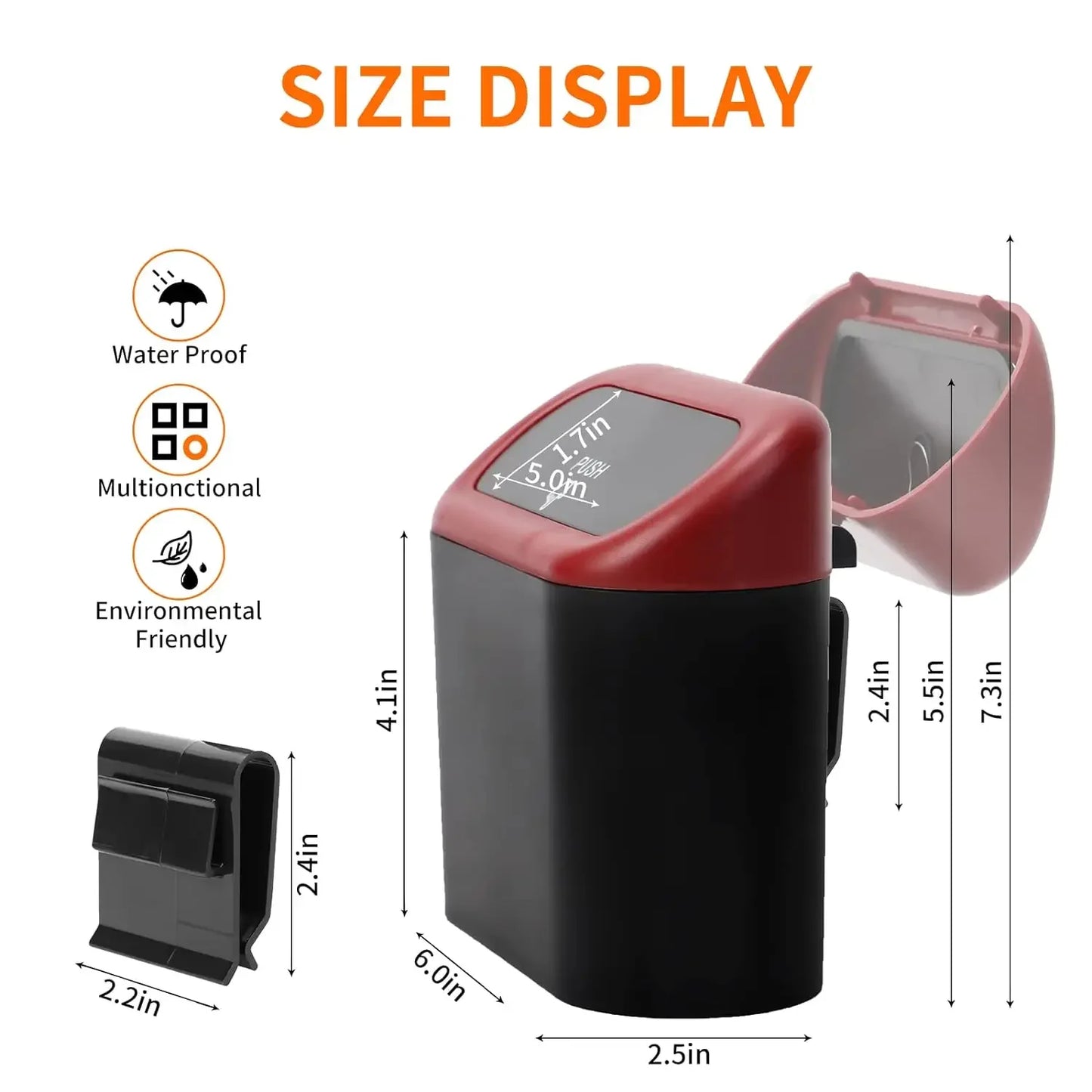 Car Trash Can Hanging Dustbin Garbage Box with Lid Car Interior Storage Case Trash Door Seat Clip Stand Holder Car Accessories