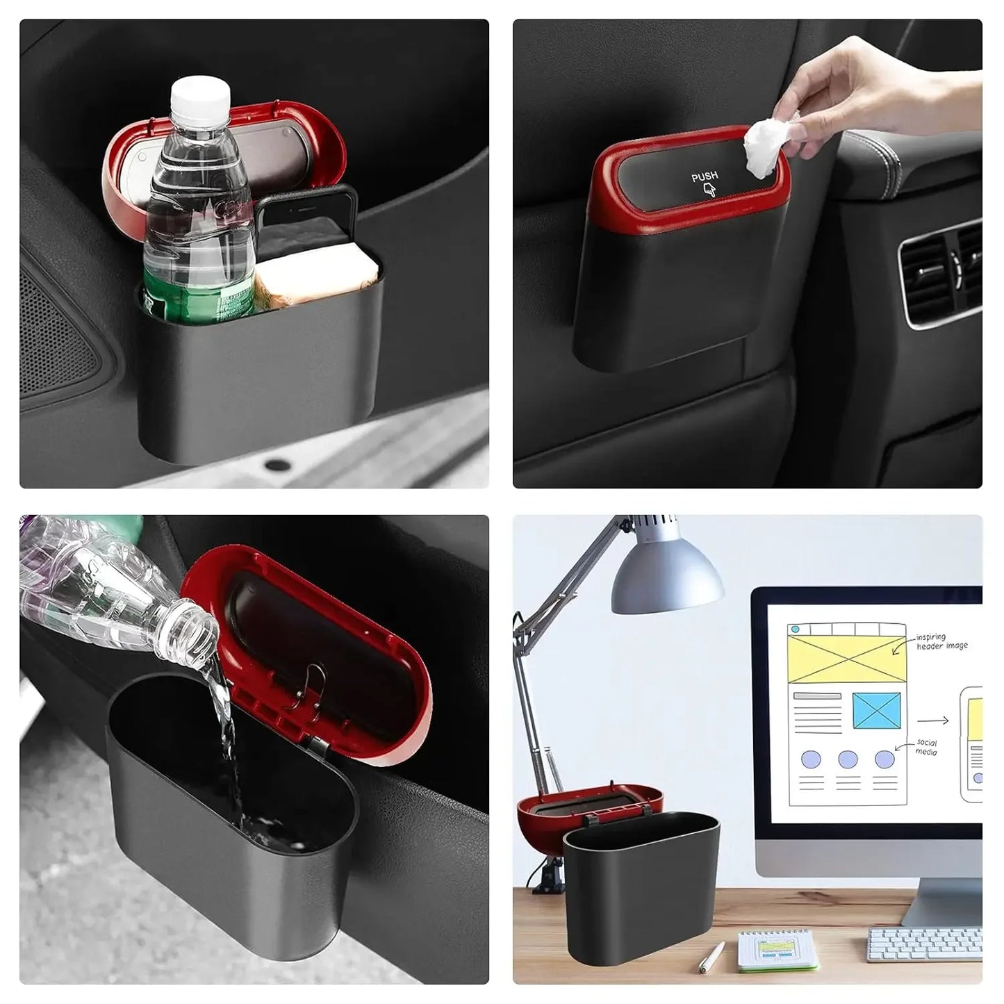 Car Trash Can Hanging Dustbin Garbage Box with Lid Car Interior Storage Case Trash Door Seat Clip Stand Holder Car Accessories
