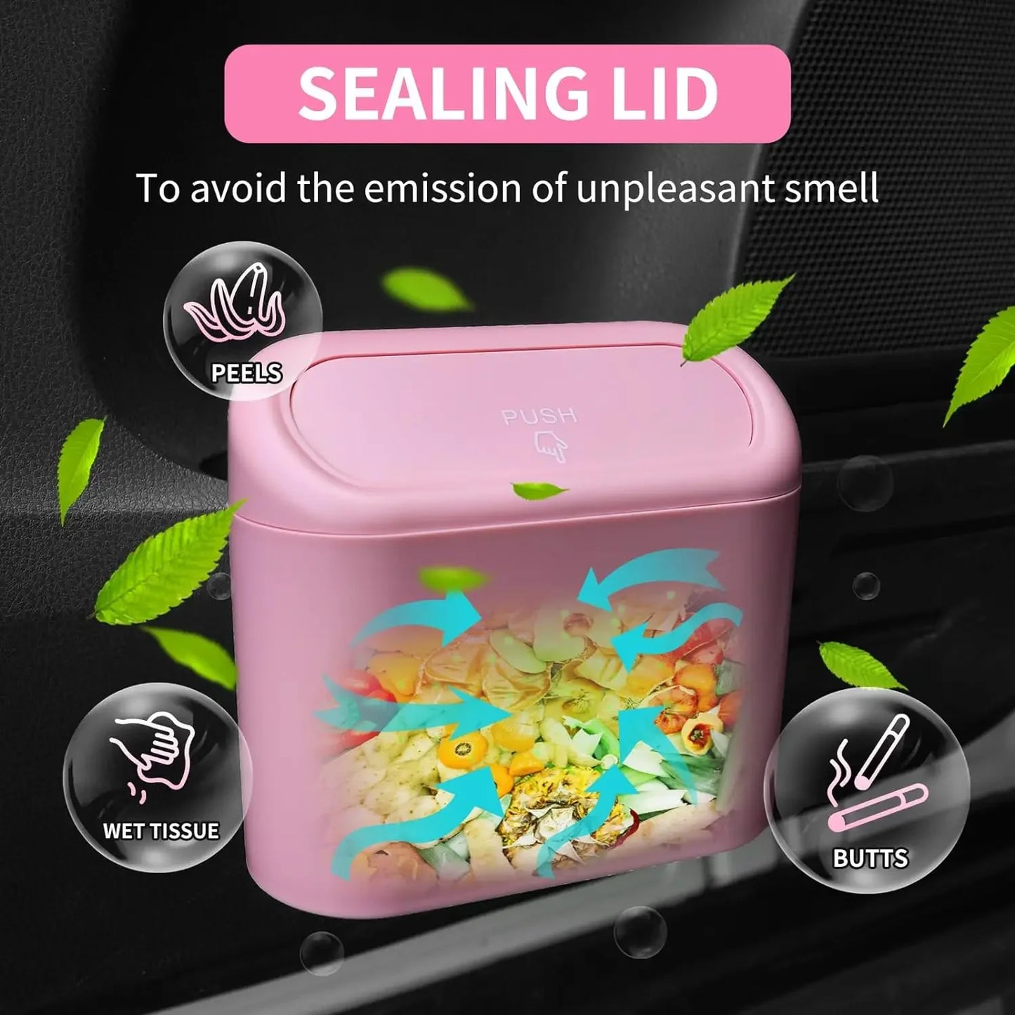 Car Trash Can Hanging Dustbin Garbage Box with Lid Car Interior Storage Case Trash Door Seat Clip Stand Holder Car Accessories