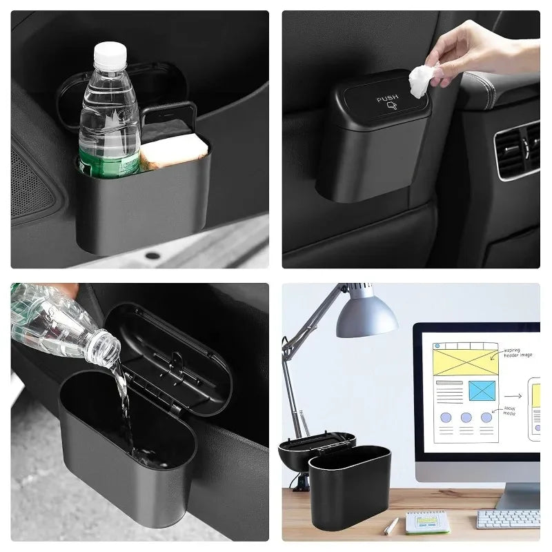 Car Trash Can Hanging Dustbin Garbage Box with Lid Car Interior Storage Case Trash Door Seat Clip Stand Holder Car Accessories
