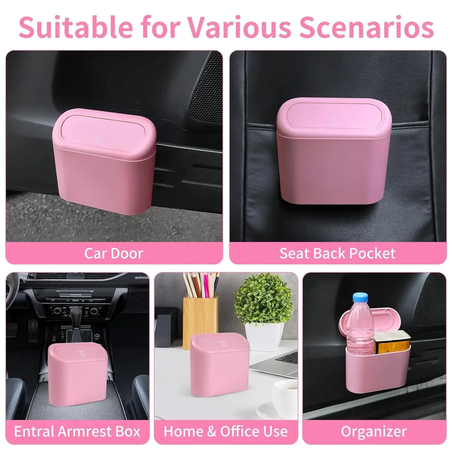 Car Trash Can Hanging Dustbin Garbage Box with Lid Car Interior Storage Case Trash Door Seat Clip Stand Holder Car Accessories
