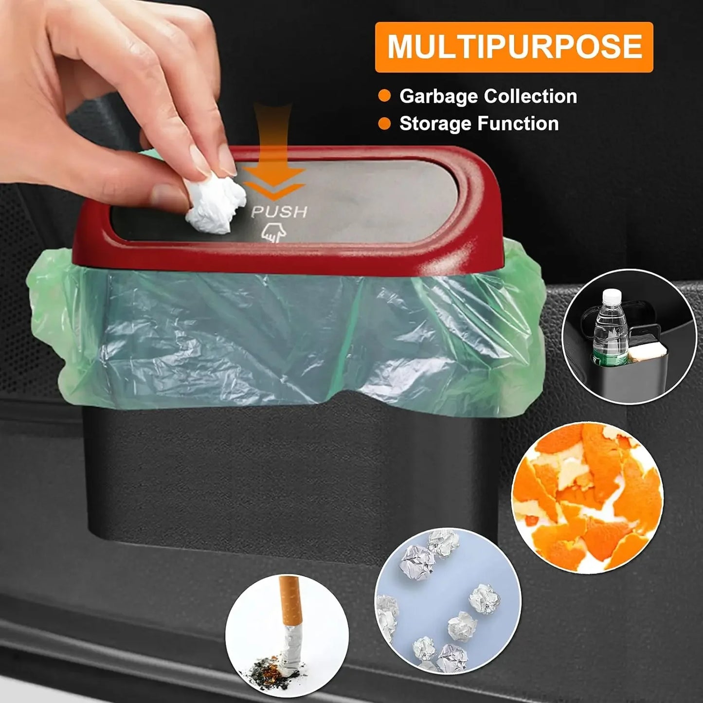 Car Trash Can Hanging Dustbin Garbage Box with Lid Car Interior Storage Case Trash Door Seat Clip Stand Holder Car Accessories