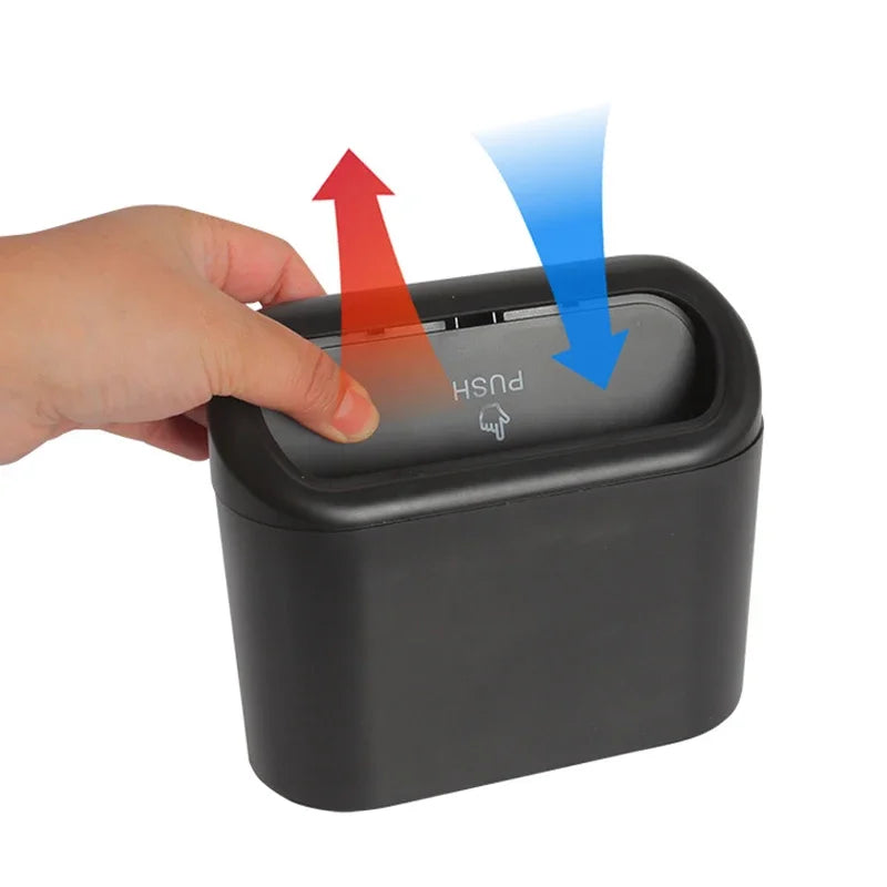 Car Trash Can Hanging Dustbin Garbage Box with Lid Car Interior Storage Case Trash Door Seat Clip Stand Holder Car Accessories