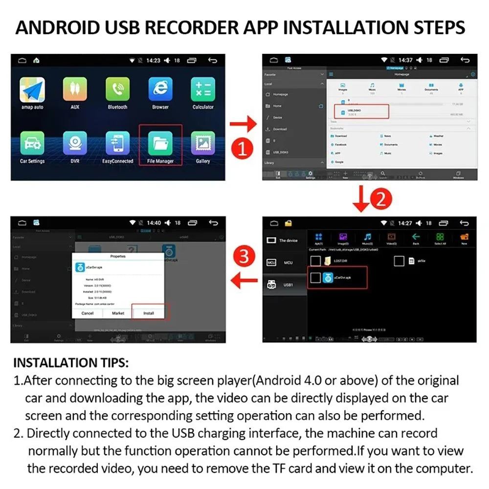 ADAS Dashcam For Car mounted Android navigation system, USB 1080P driving recorder, built-in driving assistance functio