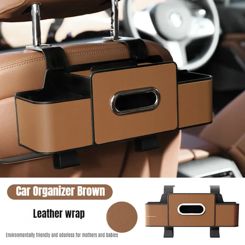 Car Backseat Organizer Multifunction Leather Interior Storage Bag Hanging Seat Back Tissue Water Cup Holder Auto Accessories