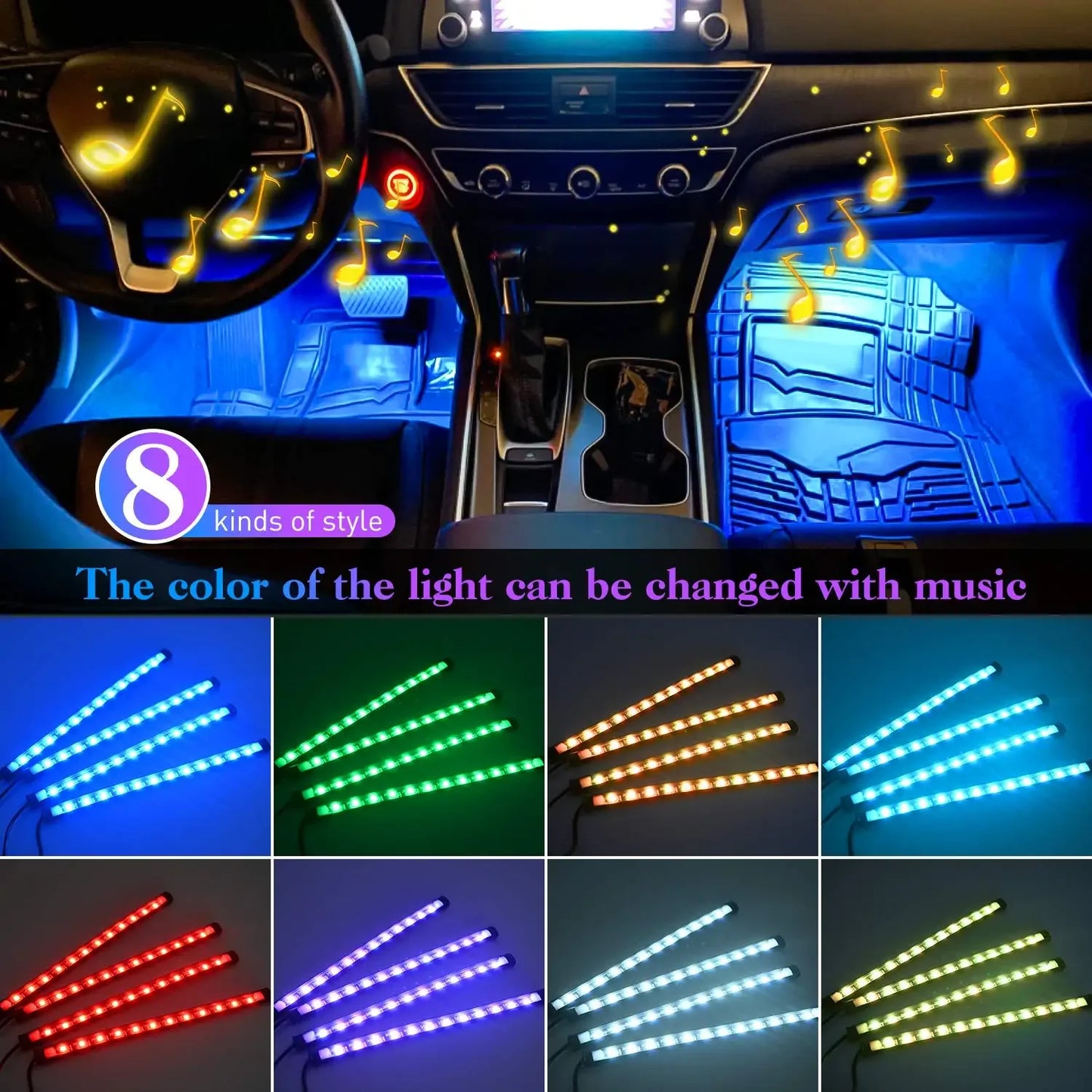 LED Car Interior Ambient Foot Light Strip Neon Lighting Backlight Kit W/ USB Remote App Music Control Auto RGB Decorative Lamps