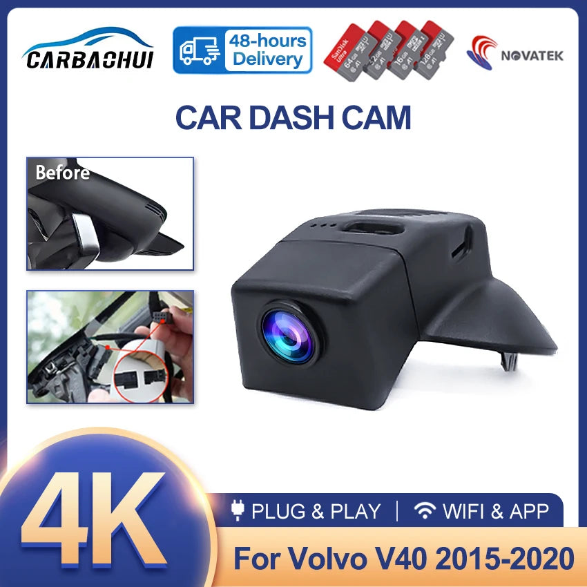 Dash Cam For Volvo V40 2015 2016 2017 2018 2019 2020,Plug and Play Car DVR 4K 2160P Dashcam For Car Camera Video Recorder
