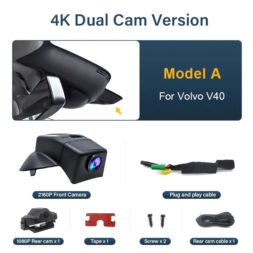 Dash Cam For Volvo V40 2015 2016 2017 2018 2019 2020,Plug and Play Car DVR 4K 2160P Dashcam For Car Camera Video Recorder