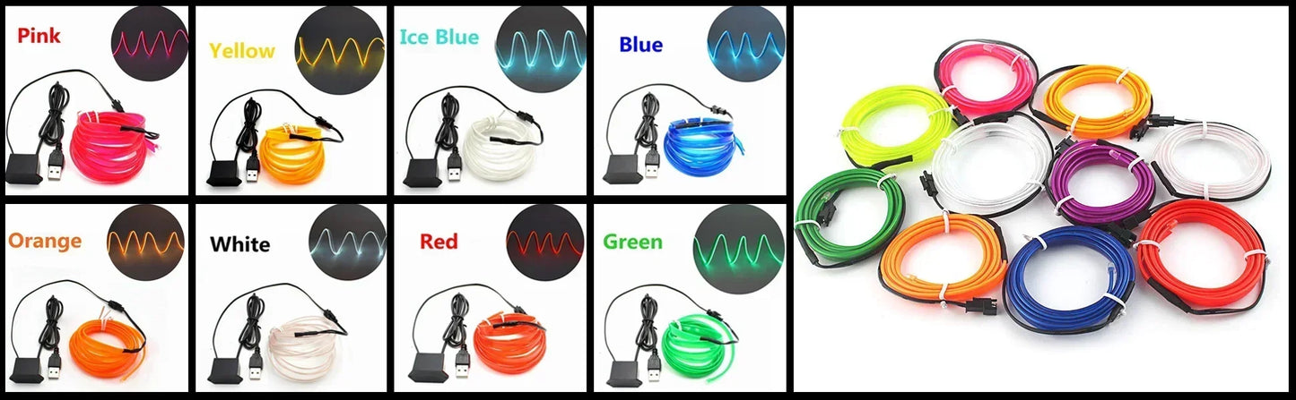 1-5M Car Interior Lights LED Strip Atmosphere Lamp DIY Styling Decorative Light USB EL Wiring Auto Interior Decor Accessories
