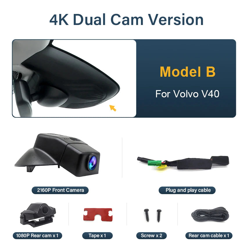 Dash Cam For Volvo V40 2015 2016 2017 2018 2019 2020,Plug and Play Car DVR 4K 2160P Dashcam For Car Camera Video Recorder