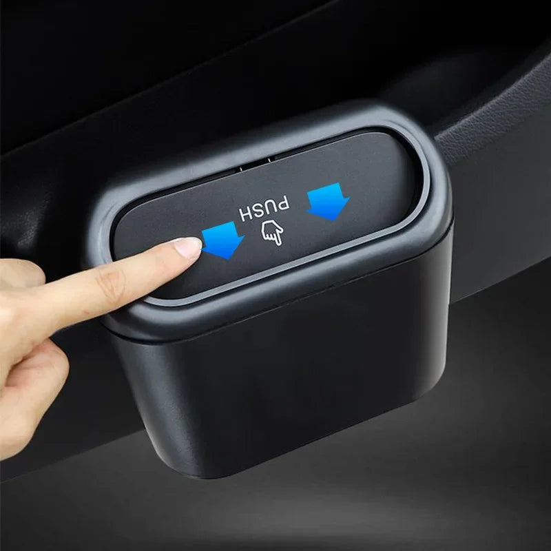 Car Trash Can Hanging Dustbin Garbage Box with Lid Car Interior Storage Case Trash Door Seat Clip Stand Holder Car Accessories