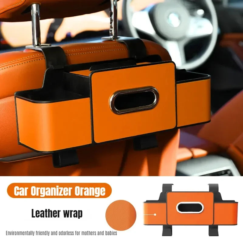 Car Backseat Organizer Multifunction Leather Interior Storage Bag Hanging Seat Back Tissue Water Cup Holder Auto Accessories